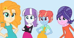 Size: 1340x694 | Tagged: safe, artist:furrydiva, base used, character:cookie crumbles, character:pear butter, character:twilight velvet, character:windy whistles, my little pony:equestria girls, clothing
