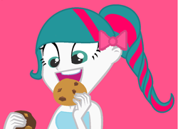 Size: 972x708 | Tagged: safe, artist:furrydiva, base used, oc, oc:pinkie rose, my little pony:equestria girls, bow, cookie, equestria girls-ified, food