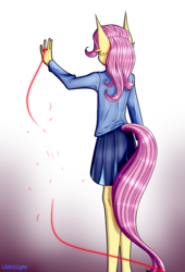 Size: 520x763 | Tagged: safe, artist:lilith1light, character:fluttershy, species:anthro, broken, clothing, red string of destiny