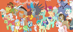 Size: 2287x1015 | Tagged: safe, artist:silverbuller, edit, edited screencap, screencap, character:angel bunny, character:bon bon, character:bulk biceps, character:cattail, character:discord, character:doctor fauna, character:doctor horse, character:doctor stable, character:doctor whooves, character:gabby, character:gentle breeze, character:iron will, character:lyra heartstrings, character:mayor mare, character:meadowbrook, character:nurse redheart, character:posey shy, character:sandbar, character:sweetie drops, character:terramar, character:time turner, character:tree hugger, character:zephyr breeze, species:breezies, species:classical hippogriff, species:draconequus, species:earth pony, species:griffon, species:hippogriff, species:minotaur, species:pegasus, species:pony, species:rabbit, species:unicorn, episode:the last problem, g4, my little pony: friendship is magic, animal, big daddy mccolt, female, male, mare, mccolt family, stallion