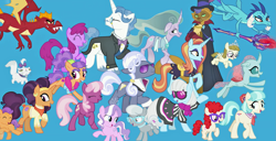 Size: 2049x1048 | Tagged: safe, artist:silverbuller, edit, edited screencap, screencap, character:berry punch, character:berryshine, character:capper dapperpaws, character:cheerilee, character:coco pommel, character:diamond tiara, character:fancypants, character:garble, character:hoity toity, character:mistmane, character:ocellus, character:opalescence, character:photo finish, character:plaid stripes, character:princess ember, character:saffron masala, character:sassy saddles, character:silver spoon, character:tender taps, character:twist, character:zipporwhill, species:abyssinian, species:changedling, species:changeling, species:dragon, species:earth pony, species:pegasus, species:pony, species:reformed changeling, species:unicorn, episode:the last problem, g4, my little pony: friendship is magic, bloodstone scepter, cat, colt, dragoness, female, filly, male, mare, stallion, teenager