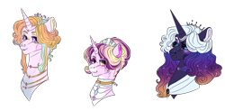 Size: 2508x1233 | Tagged: safe, artist:kiwigoat-art, character:princess cadance, character:princess celestia, character:princess luna, species:alicorn, species:pony, female, redesign, simple background, solo, transparent background