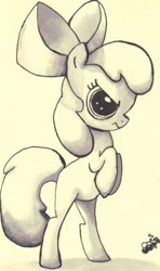 Size: 503x851 | Tagged: safe, artist:jump-cut, character:apple bloom, species:earth pony, species:pony, g4, angry, female, filly, monochrome, photoshop, rearing, simple background, solo, traditional art, white background