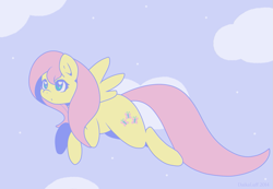 Size: 783x542 | Tagged: safe, artist:daikaluff, character:fluttershy, species:pegasus, species:pony, cloud, cute, female, flying, heart eyes, mare, shyabetes, sky, solo, wingding eyes