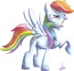 Size: 616x587 | Tagged: safe, artist:jump-cut, character:rainbow dash, species:pegasus, species:pony, g4, angry, female, mare, photoshop, raised hoof, simple background, solo, traditional art, white background