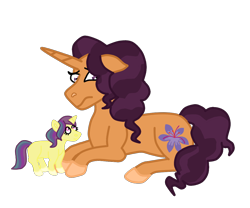Size: 1200x1000 | Tagged: safe, artist:crownofslime, character:saffron masala, oc, parent:rainbow dash, parent:saffron masala, parents:saffrondash, species:pony, species:unicorn, babyverse, female, filly, foal, mother and child, mother and daughter, next generation, offspring, simple background, transparent background