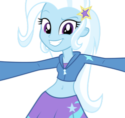 Size: 1280x1201 | Tagged: safe, artist:ponyalfonso, character:trixie, my little pony:equestria girls, belly button, clothing, cropped hoodie, female, midriff, short shirt, simple background, skirt, solo, sports bra, transparent background, vector