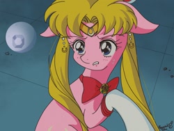 Size: 2048x1536 | Tagged: safe, artist:psaxophone, species:earth pony, species:pony, bow tie, element of harmony, jewelry, meme, ponified, ponified meme, sailor moon, sailor moon redraw meme, serena tsukino, solo, style emulation, tiara, tsukino usagi