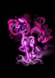 Size: 724x1024 | Tagged: safe, artist:psaxophone, character:pinkie pie, species:earth pony, species:pony, black background, bone, female, neon, simple background, skeleton, solo