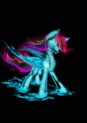 Size: 1240x1754 | Tagged: safe, artist:psaxophone, character:rainbow dash, species:pegasus, species:pony, black background, bone, female, neon, simple background, skeleton, solo