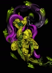 Size: 1240x1754 | Tagged: safe, artist:psaxophone, character:fluttershy, species:pegasus, species:pony, black background, bone, butterfly, female, neon, simple background, skeleton, solo