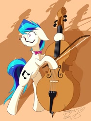 Size: 1536x2048 | Tagged: safe, artist:psaxophone, character:dj pon-3, character:vinyl scratch, species:pony, species:unicorn, bow (instrument), cello, cello bow, female, glasses, musical instrument, solo, vinyl class