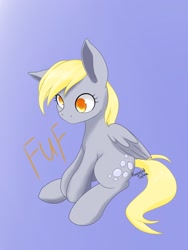 Size: 1536x2048 | Tagged: safe, artist:psaxophone, character:derpy hooves, species:pegasus, species:pony, female, fuf, sitting, solo