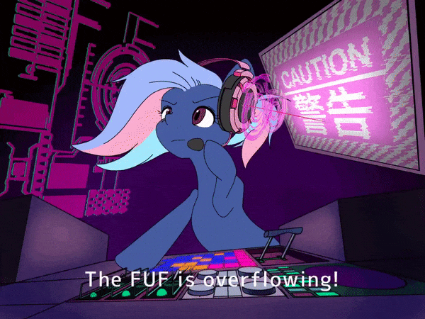 Size: 600x450 | Tagged: safe, artist:psaxophone, oc, oc only, oc:bit rate, species:earth pony, species:pony, animated, dialogue, electricity, english, fuf, headphones, japanese, solo, subtitles, text