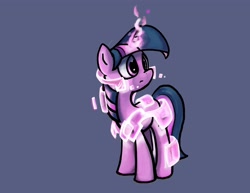 Size: 3300x2550 | Tagged: safe, artist:jump-cut, character:twilight sparkle, character:twilight sparkle (unicorn), species:pony, species:unicorn, armor, blue background, crossover, female, glowing horn, high res, magic, mare, mass effect, photoshop, simple background, solo, tech armor