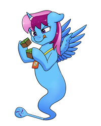 Size: 2800x3500 | Tagged: safe, alternate version, artist:violyre, oc, oc only, oc:parcly taxel, species:alicorn, species:pony, albumin flask, alicorn oc, bottle, commission, concentrating, female, genie, genie pony, horn, horn ring, lanyard, mare, minecraft, project seaponycon, quantum seaponycon, simple background, solo, spread wings, tongue out, transparent background, wings, ych result