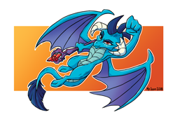 Size: 2912x2059 | Tagged: safe, artist:sonicpegasus, character:princess ember, species:dragon, abstract background, bloodstone scepter, dragon lord ember, dragoness, female, flying, high res, solo