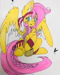 Size: 1080x1350 | Tagged: safe, artist:jackie-sheepwitch, oc, oc only, species:pegasus, species:pony, braided tail, lined paper, pegasus oc, solo, traditional art, wings