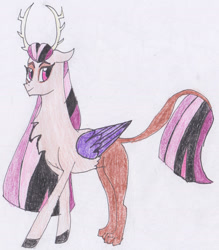Size: 1869x2131 | Tagged: safe, artist:draw1709, oc, oc:amica mea, parent:discord, parent:twilight sparkle, parents:discolight, draconequus hybrid, hybrid, interspecies offspring, offspring, solo, traditional art