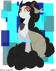 Size: 996x1260 | Tagged: safe, artist:jackie-sheepwitch, oc, oc only, parents:oc x oc, species:draconequus, species:pony, abstract background, draconequus hybrid, draconequus oc, hybrid, interspecies offspring, next generation, offspring, offspring's offspring, parent:oc:disarray, parent:oc:scarlet aurora, sitting, solo