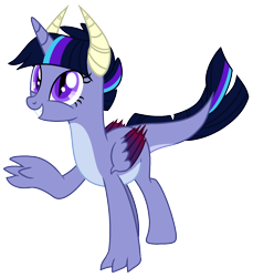 Size: 1373x1498 | Tagged: safe, artist:eonionic, oc, oc only, oc:kyanight lite, parent:princess ember, parent:twilight sparkle, parents:emberlight, species:dracony, species:dragon, species:pony, female, hybrid, interspecies offspring, magical lesbian spawn, offspring, simple background, solo, transparent background