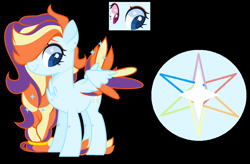 Size: 1813x1189 | Tagged: safe, artist:jackie-sheepwitch, base used, oc, oc only, oc:rainbow nova, parent:rainbow dash, parent:rarity, parents:raridash, species:pegasus, species:pony, black background, chest fluff, feathered fetlocks, female, hair over one eye, heart eyes, heterochromia, magical lesbian spawn, mare, offspring, pegasus oc, reference sheet, simple background, smiling, solo, wingding eyes, wings