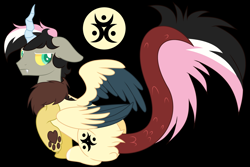 Size: 5768x3864 | Tagged: safe, artist:jackie-sheepwitch, oc, oc only, oc:disarray, parent:discord, parent:fluttershy, parents:discoshy, species:draconequus, black background, draconequus oc, frown, horn, hybrid, interspecies offspring, offspring, reference sheet, simple background, solo, wings
