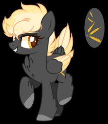 Size: 1896x2176 | Tagged: safe, artist:jackie-sheepwitch, base used, oc, oc only, oc:feather fall, parent:thunderlane, parent:zephyr breeze, parents:zephyrlane, species:pegasus, species:pony, black background, chest fluff, colored hooves, eyelashes, femboy, magical gay spawn, male, next generation, offspring, pegasus oc, raised hoof, reference sheet, simple background, smiling, solo, stallion, wings