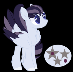 Size: 1228x1212 | Tagged: safe, artist:jackie-sheepwitch, base used, oc, oc only, oc:stella star, parent:coloratura, parent:inky rose, species:pegasus, species:pony, black background, chest fluff, colored hooves, feathered fetlocks, female, magical lesbian spawn, mare, offspring, parents:inkatura, pegasus oc, simple background, solo, tail feathers, wings