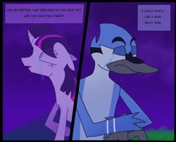 Size: 3100x2500 | Tagged: safe, artist:newsketches, character:twilight sparkle, ship:mordetwi, aeroplanes and meteor showers, airplanes (song), crack shipping, crossover, crossover shipping, crying, female, male, meme, mordecai, redraw, redraw mordetwi meme, regular show, shipping, song reference, straight
