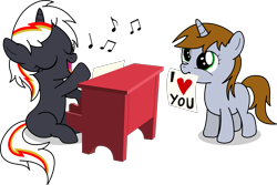 Size: 6249x4168 | Tagged: safe, artist:kitana762, oc, oc:littlepip, oc:velvet remedy, species:pony, species:unicorn, fallout equestria, female, filly, musical instrument, piano, playing instrument, simple background, singing, transparent background