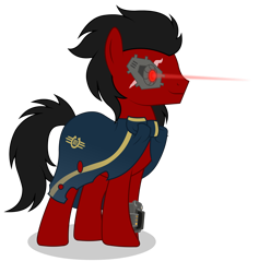 Size: 3600x3800 | Tagged: safe, artist:kitana762, oc, oc only, oc:red eye, species:earth pony, species:pony, fallout equestria, augmented, biohacking, cloak, clothing, cyber pony, cyborg, pipbuck, simple background, solo, transparent background