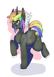 Size: 1024x1449 | Tagged: safe, artist:miphassl, species:pony, species:unicorn, commission, deviantart watermark, female, multicolored hair, obtrusive watermark, rainbow hair, simple background, solo, transparent background, watermark