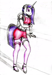 Size: 1713x2462 | Tagged: safe, artist:bomzzzik, character:princess celestia, species:alicorn, species:anthro, species:pony, female, goth, pencil drawing, punklestia, solo, traditional art