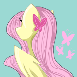 Size: 2000x2000 | Tagged: safe, artist:wimple, character:fluttershy, species:pegasus, species:pony, female, mare, simple background, solo, turned away