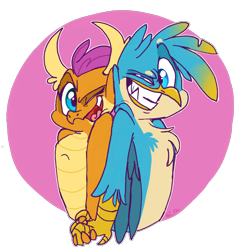 Size: 1648x1661 | Tagged: safe, artist:g-elric, character:gallus, character:smolder, species:dragon, species:griffon, cute, female, gallabetes, holding hands, male, shipping, smolderbetes, smollus, straight