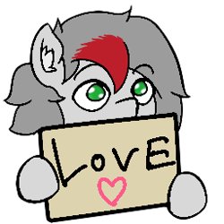 Size: 256x256 | Tagged: safe, artist:move, oc, oc only, oc:move, species:pegasus, species:pony, cute, ear fluff, emotes, gray mane, green eyes, grey fur, love, male, sign, solo, text