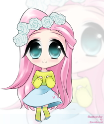 Size: 762x910 | Tagged: safe, artist:framboosi, character:fluttershy, species:human, chibi, cute, female, humanized, shyabetes, solo, zoom layer