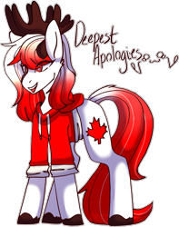 Size: 2305x2930 | Tagged: safe, artist:raya, oc, oc only, oc:deepest apologies, antlers, canada, clothing, simple background, solo, transparent background