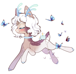Size: 1257x1238 | Tagged: safe, artist:kitten-in-the-jar, oc, species:pony, antlers, butterfly, female, mare, original species, simple background, solo, transparent background