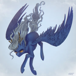 Size: 1460x1460 | Tagged: safe, artist:lovely-pony, oc, oc only, oc:white night, species:pegasus, species:pony, antlers, female, flying, mare, solo