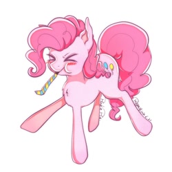 Size: 1000x1000 | Tagged: safe, artist:roya, character:pinkie pie, species:earth pony, species:pony, blowing, blushing, cute, digital art, eyes closed, female, mare, noisemaker, simple background, solo