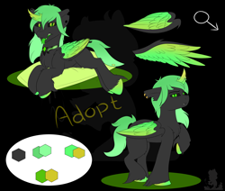 Size: 2600x2200 | Tagged: safe, artist:monsoonvisionz, oc, oc only, species:changeling, adoptable, auction, commission, green, green changeling, solo, vampire