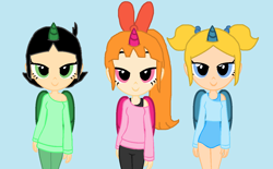 Size: 1252x774 | Tagged: safe, artist:chanokun, artist:chocolateismyfave, artist:obriannakenobi, artist:skill:draw, base used, g4, my little pony:equestria girls, barely eqg related, blossom (powerpuff girls), bow, bubbles (powerpuff girls), buttercup (powerpuff girls), clothing, crossover, equestria girls style, equestria girls-ified, flutterr mlh, my little human, ponied up, powerpuff girls 2016, the powerpuff girls, unicorn horn, wings