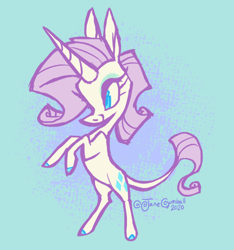 Size: 1280x1365 | Tagged: safe, artist:janegumball, character:rarity, species:pony, species:unicorn, g4, blue background, colored hooves, cute, female, leonine tail, mare, no pupils, profile, raribetes, rearing, simple background, solo