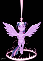 Size: 800x1131 | Tagged: safe, artist:darkdabula, character:twilight sparkle, character:twilight sparkle (alicorn), species:alicorn, species:pony, g4, black background, female, magic, mare, simple background, solo