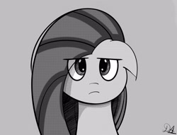 Size: 3348x2553 | Tagged: safe, artist:drawalaverr, character:pinkamena diane pie, character:pinkie pie, species:earth pony, species:pony, g4, angry, annoying, bust, eye clipping through hair, female, high res, looking at you, manga, mare, monochrome, portrait, simple background, solo