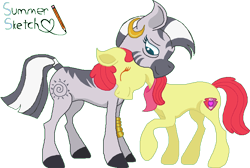 Size: 747x502 | Tagged: safe, artist:summersketch-mlp, character:apple bloom, character:zecora, species:earth pony, species:pony, species:zebra, g4, older, simple background, transparent background