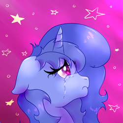 Size: 5000x5000 | Tagged: safe, artist:nedemai, oc, oc only, species:pony, species:unicorn, g4, bust, colored pupils, crying, portrait, profile, sad, solo, stars