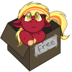 Size: 563x564 | Tagged: safe, artist:rokosmith26, part of a set, oc, oc only, oc:phoenix, species:pegasus, species:pony, g4, box, cheek fluff, chibi, colored, cute, eye clipping through hair, feather, female, floppy ears, fluffy, golden eyes, hybrid, long hair, long mane, looking at you, mare, puppy dog eyes, roko's box ponies, simple background, solo, tail, text, transparent background, weapons-grade cute